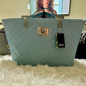 NWT Gorgeous Badgley Mischka Sky Blue Quilted Tote